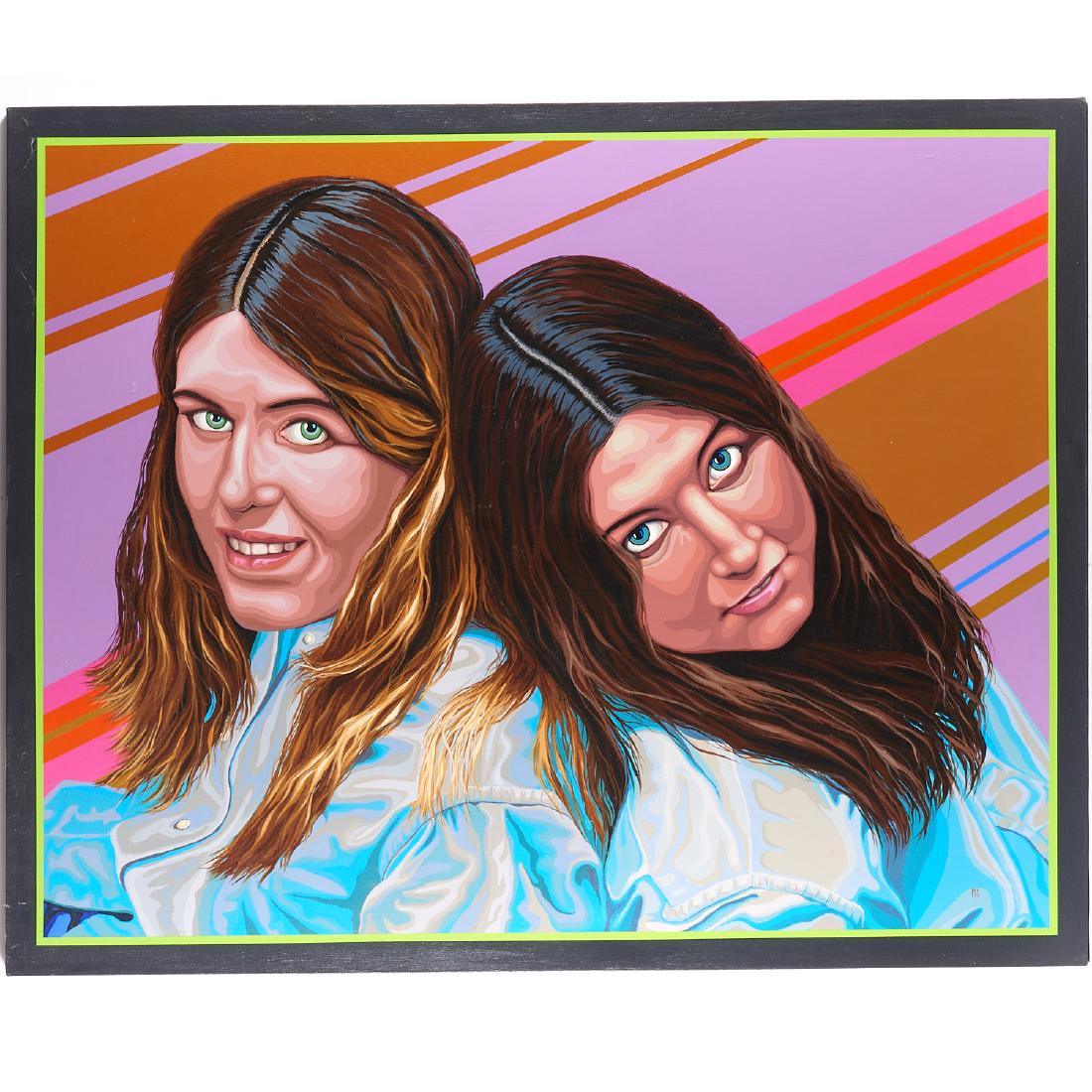 H. Lee Hirsche, painting: H. Lee Hirsche, painting, H. Lee Hirsche (American, 1927-1998), "Marta and Lisa", 1971,acrylic on canvas, initial signed and dated lower right, 48"h x 60"w (stretcher) Provenance: The Estate of a Will
