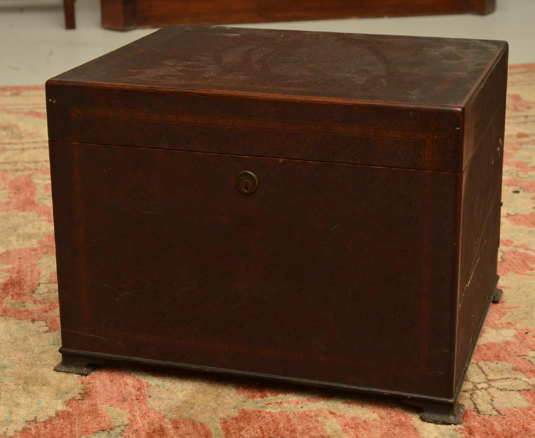 Alfred Dunhill burlwood cigar humidor: Alfred Dunhill burlwood cigar humidor, early 20th c., London, tin lined, metal tag label affixed to lid liner, 12"h x 17"w x 14"d