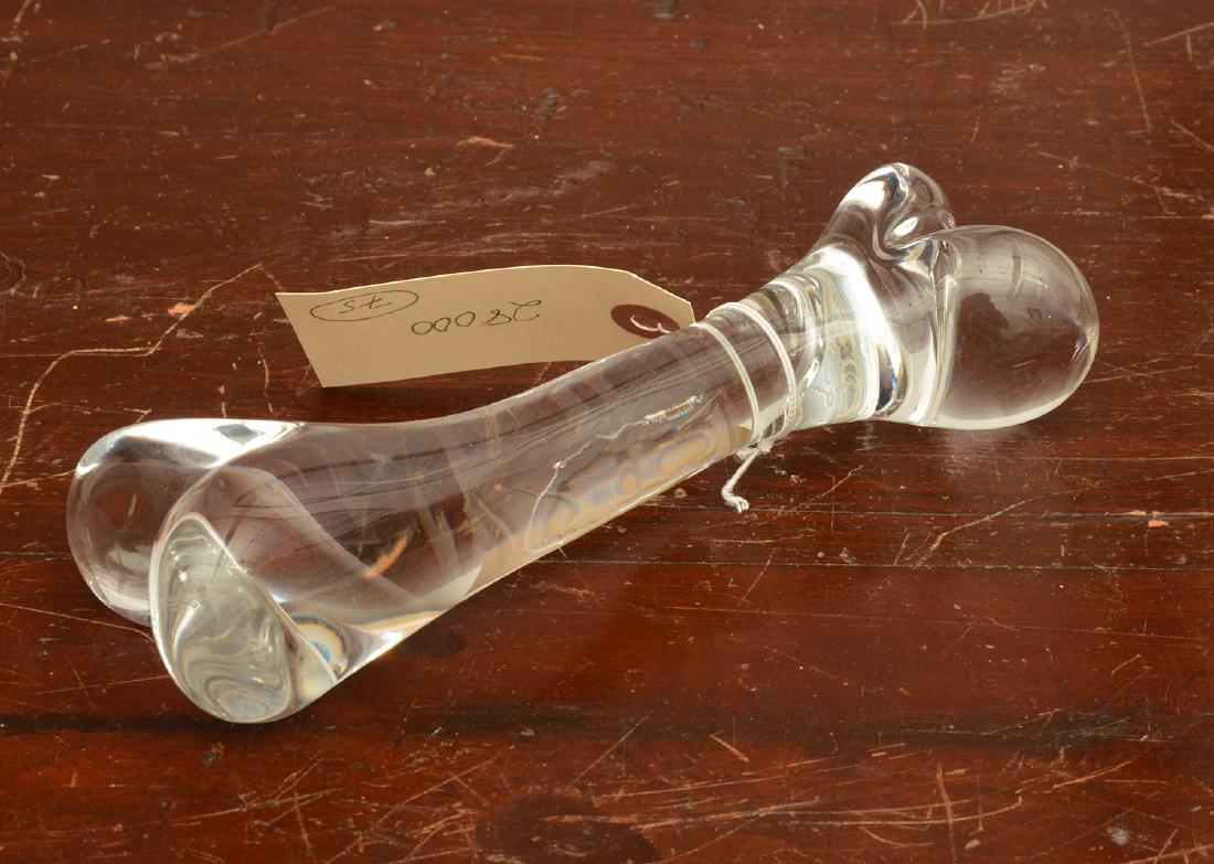 Val St. Lambert crystal dog bone paperweight: Val St. Lambert crystal dog bone paperweight, 20th c., French, factory mark to edge, 8"l x 2"h x 3"w