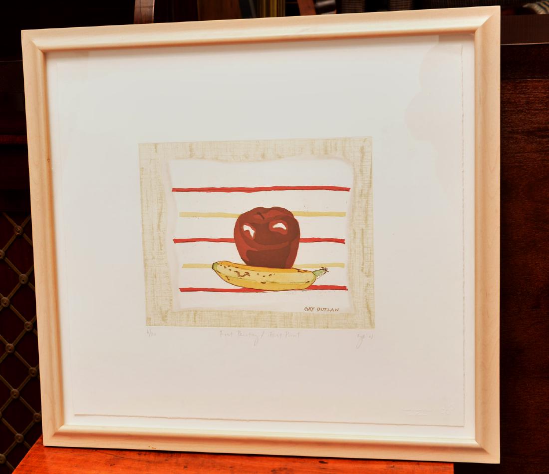 Gay Outlaw, etching: Gay Outlaw, etching, Gay Outlaw (American, b. 1959), "First Painting / First Print", 2001, color soft ground etching with aquatint and soap ground and spit bite aquatints, pencil initialed, dated, tit