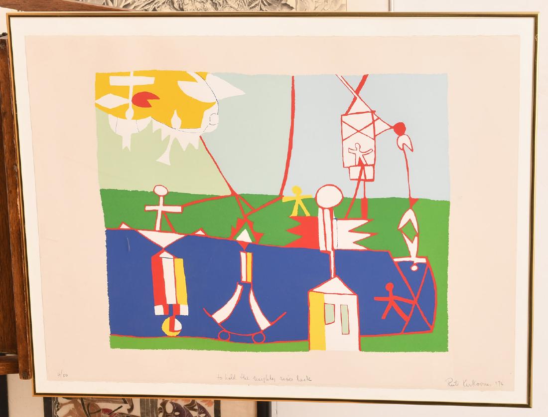 Ruth Kerkovius, serigraph: Ruth Kerkovius, serigraph, Ruth Kerkovius (Latvian/American, b. 1921), "To Hold the Mighty River Back", 1976, serigraph, pencil signed and dated lower right, titled lower center, and numbered lower le