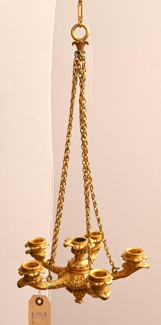 Louis Philippe gilt bronze petit chandelier: Louis Philippe gilt bronze petit chandelier, 19th c., 36"h (longest) x 10"dia.