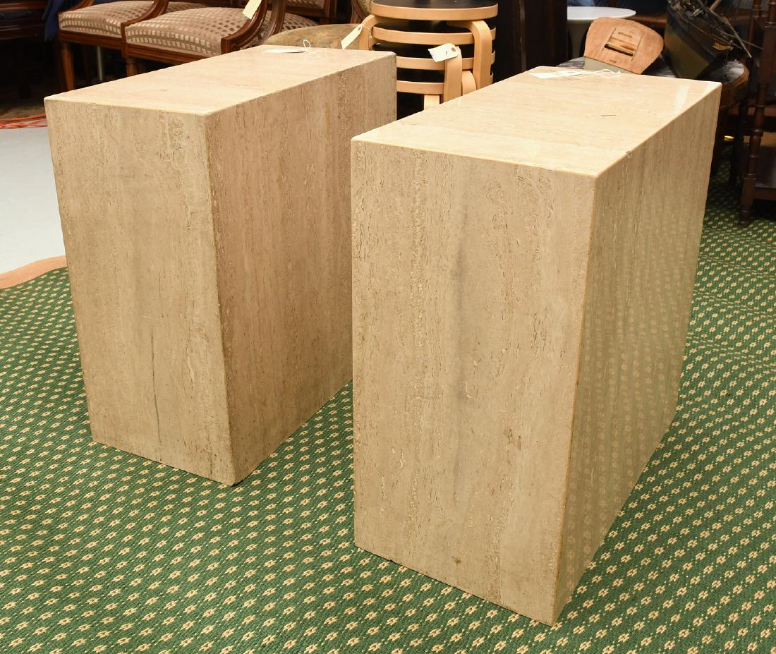 Pair travertine marble pedestal tables (1 of 10)