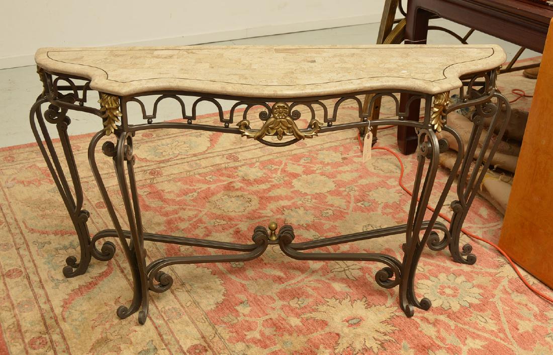Louis XV style wrought iron, brass console table (1 of 9)