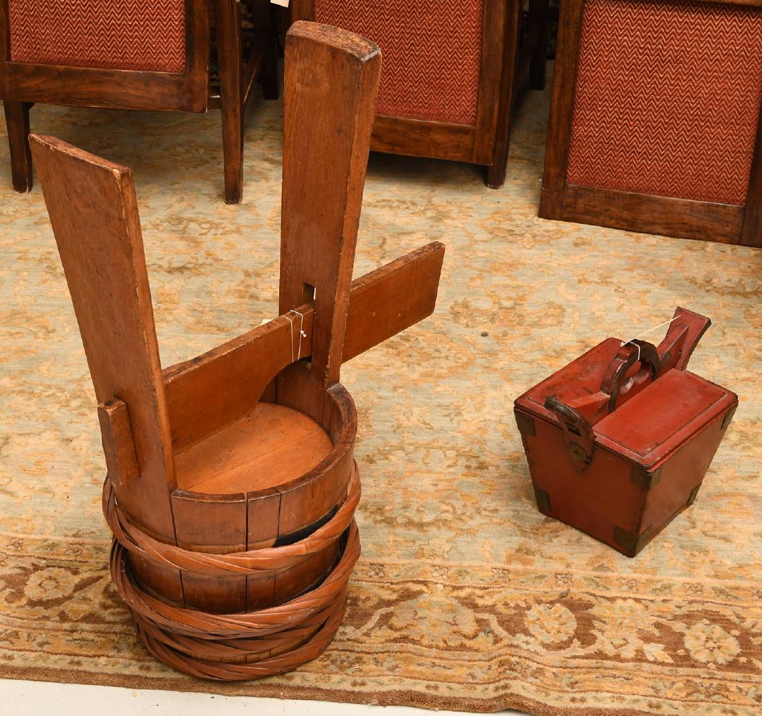 Asian wood pail and Japanese red lacquer tea caddy (1 of 10)