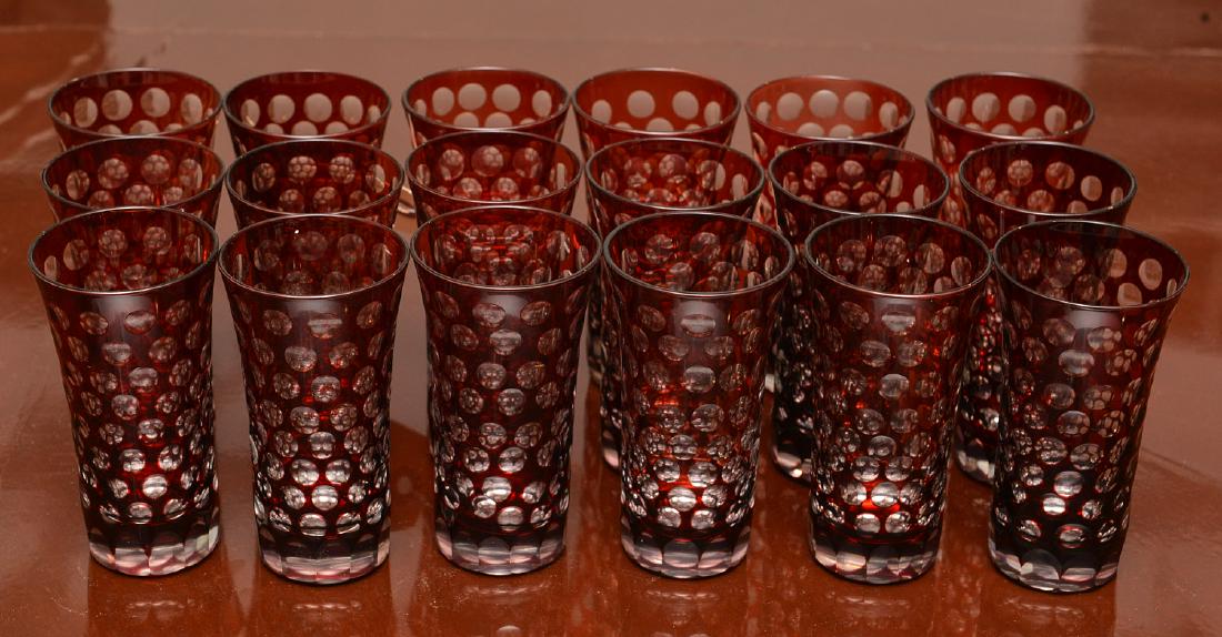 Set (18) bohemian style ruby cut-to-clear liquors (1 of 7)