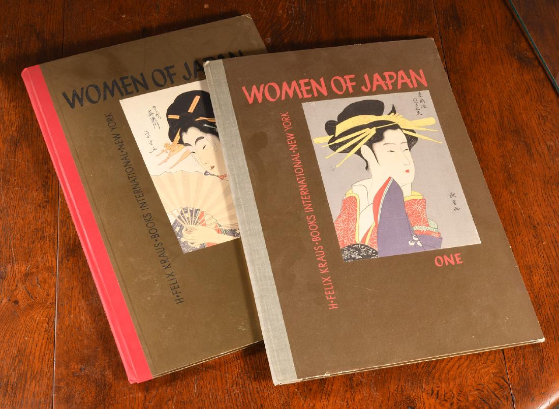 BOOKS: (2) Vols Women of Japan 1950 w/Woodcuts: BOOKS: (2) Vols Women of Japan 1950 w/Woodcuts, Women of Japan, H. Felix Kraus Books, New York, 1950, volumes one and two. Hardcovers, 18 inches high x 12-1/4 inches wide. The set is illustrated with 