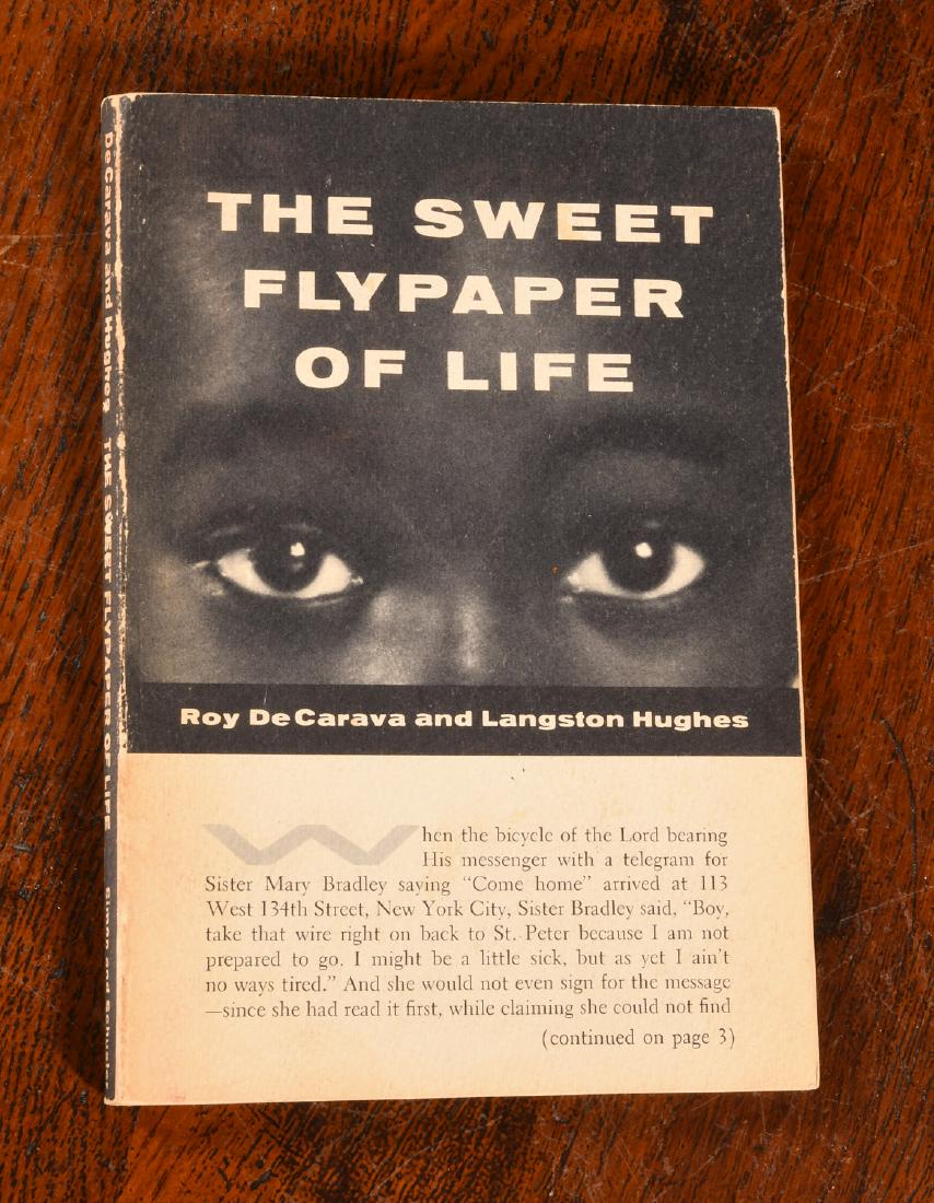 BOOKS: Signed Langston Hughes 1955 Sweet Flypaper: BOOKS: Signed Langston Hughes 1955 Sweet Flypaper, Roy DeCarava and Langston Hughes. The Sweet Flypaper of Life. Simon and Schuster, New York. Stated first printing, 1955. Paperback. 5 x 7 inches. 98