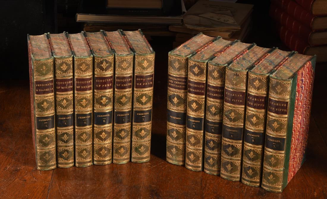 BOOKS: (12) Vols 1873 Prescott Works Fine Binding (1 of 10)
