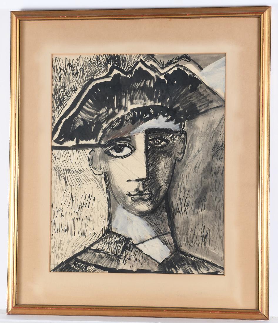 Manner of Byron Browne, painting: Manner of Byron Browne, painting, Manner of Byron Browne (American, 1907-1961), Harlequin, mixed technique, mid 20th c., 19.5"h x 15.75"w (sight), framed