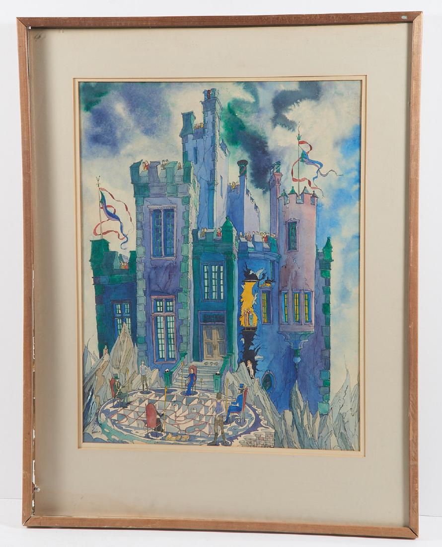 Kenneth Koskela, painting: Kenneth Koskela, painting, Kenneth Koskela (American, 20th c.), Castle, watercolor and ink, signed lower left, 22.75"h x 17.75"w (sight), framed