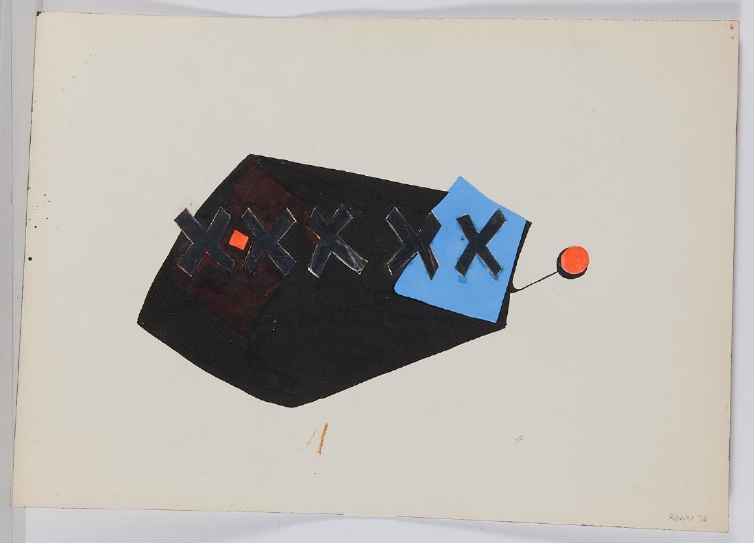 Sacha Kolin, collage and mixed media: Sacha Kolin, collage and mixed media, Sacha Kolin (French, 1911-1981), Abstract, 1973, collage and mixed media on paper, signed and dated lower right, inscribed verso, 14h" x 20"w, unframed