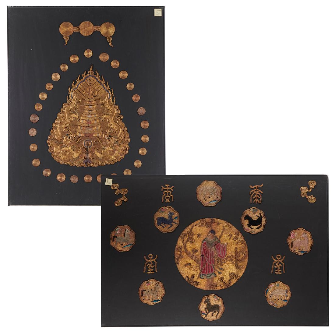 (2) Framed Chinese opera costume panels (1 of 10)