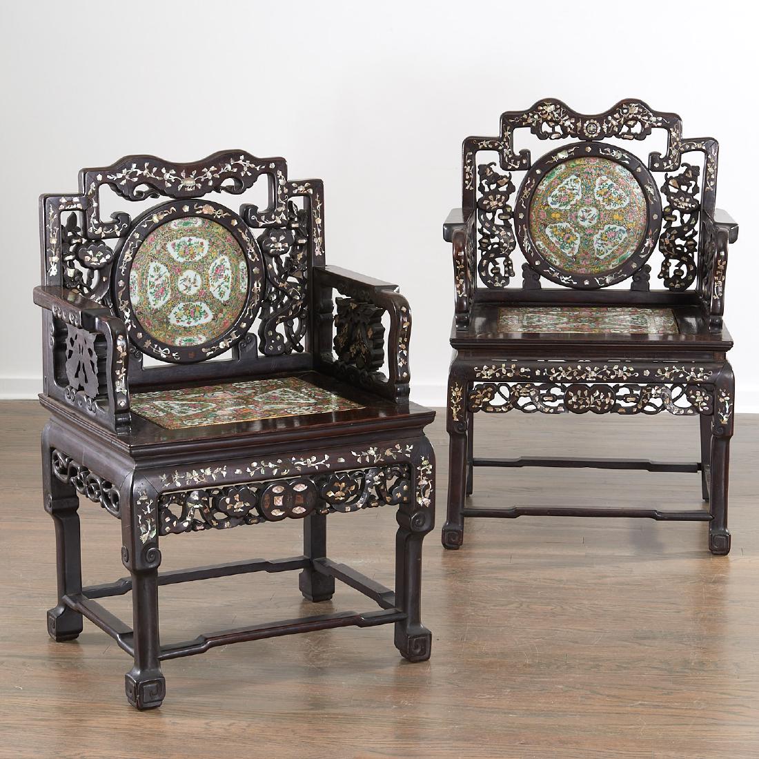 Pair Chinese Export porcelain inset armchairs (1 of 10)