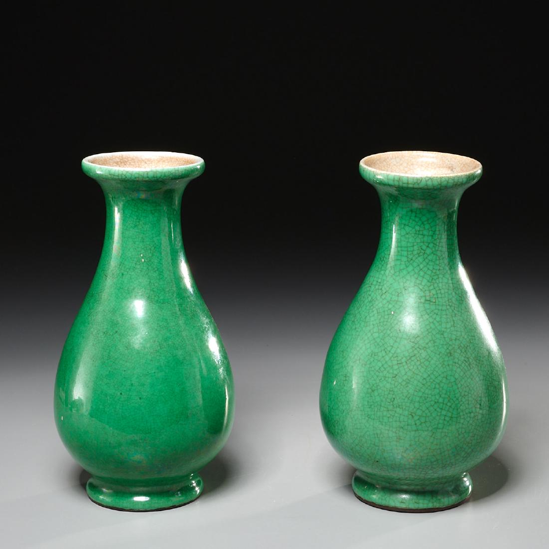 Pair Chinese apple-green crackle glazed vases (1 of 7)