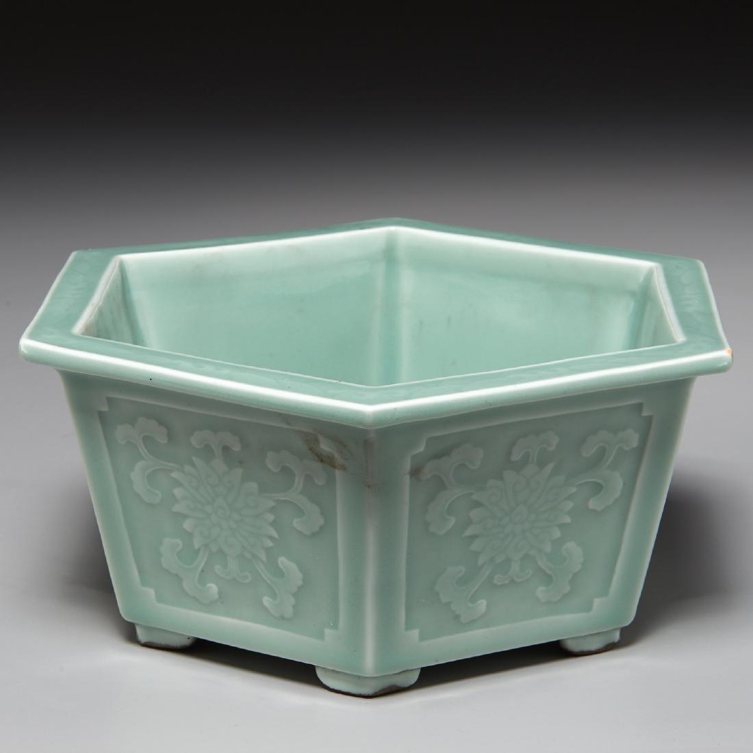 Old Chinese carved celadon jardiniere (1 of 7)