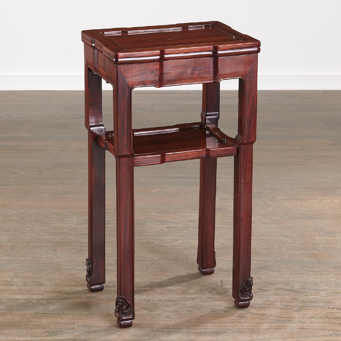 Chinese carved hardwood two-tier stand (1 of 7)