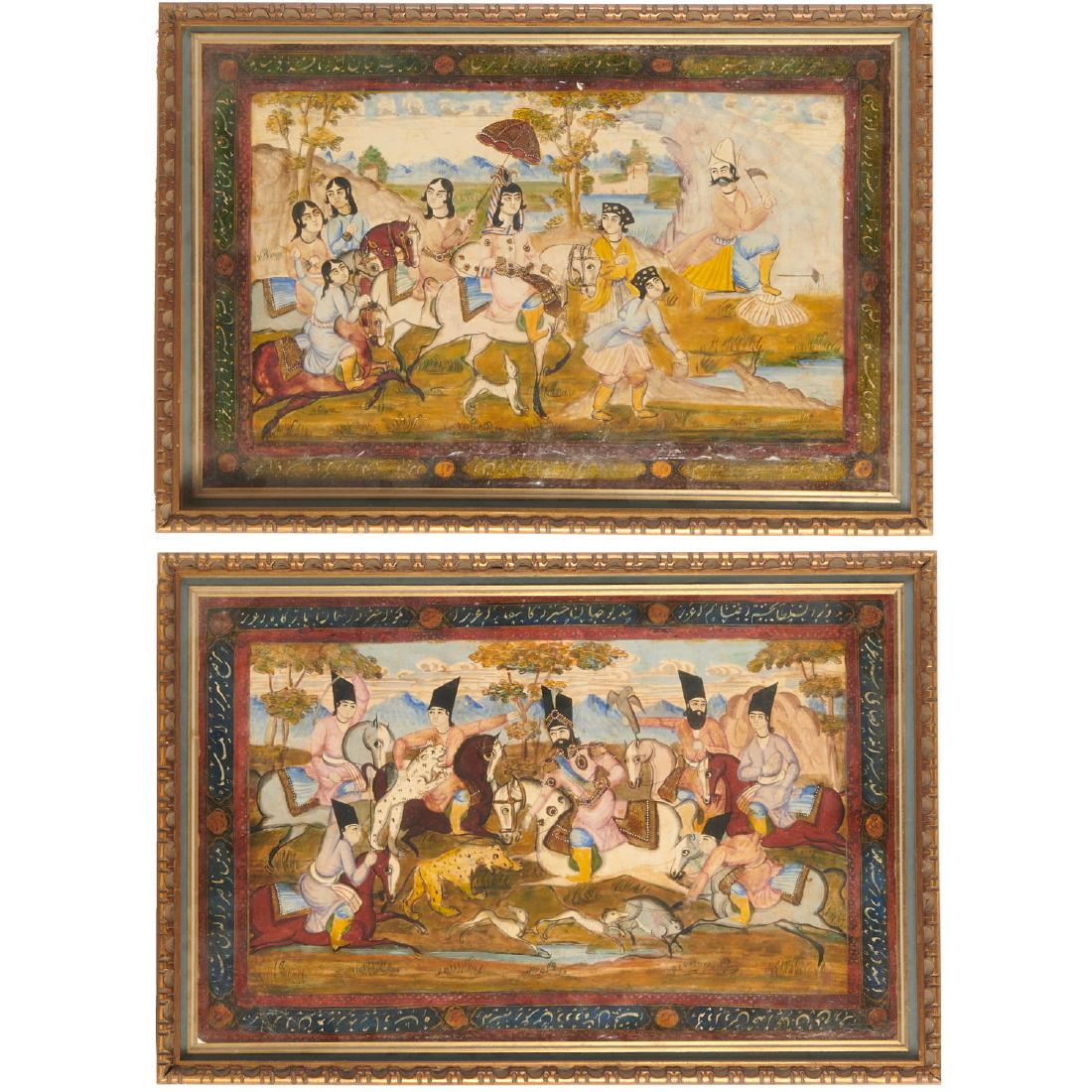 (2) Persian hunt scene paintings (1 of 7)