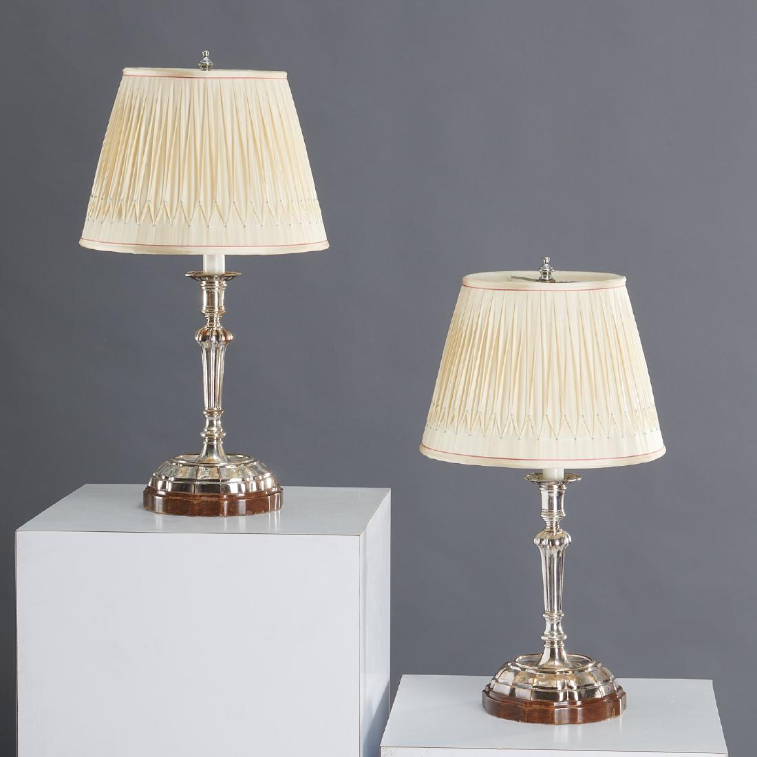 Pair signed Buccellati silver candlestick lamps (1 of 7)