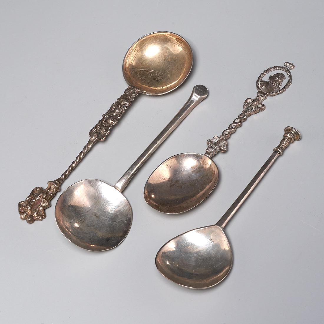 (4) early English silver spoons (1 of 9)