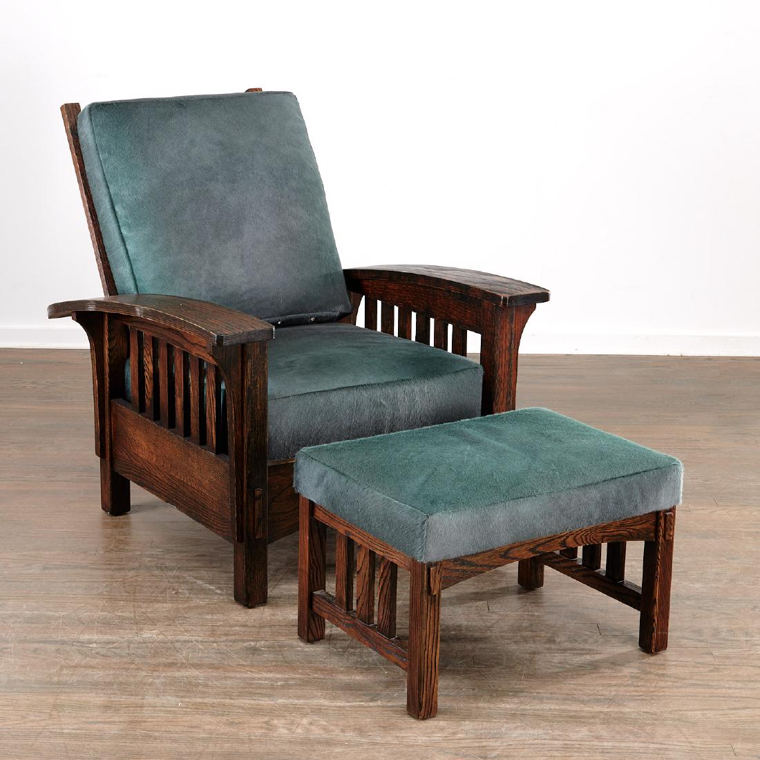 Arts & Crafts style dyed pony armchair and hassock (1 of 8)