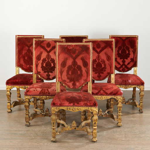 Set 6 Antique Louis XIV Style Dining Chairs Set 6 Antique Louis XIV Style Dining Chairs
