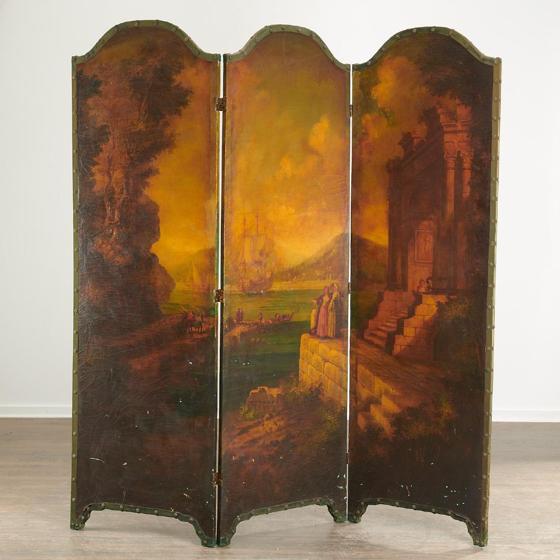 Old Master School, painted 3-panel screen (1 of 9)