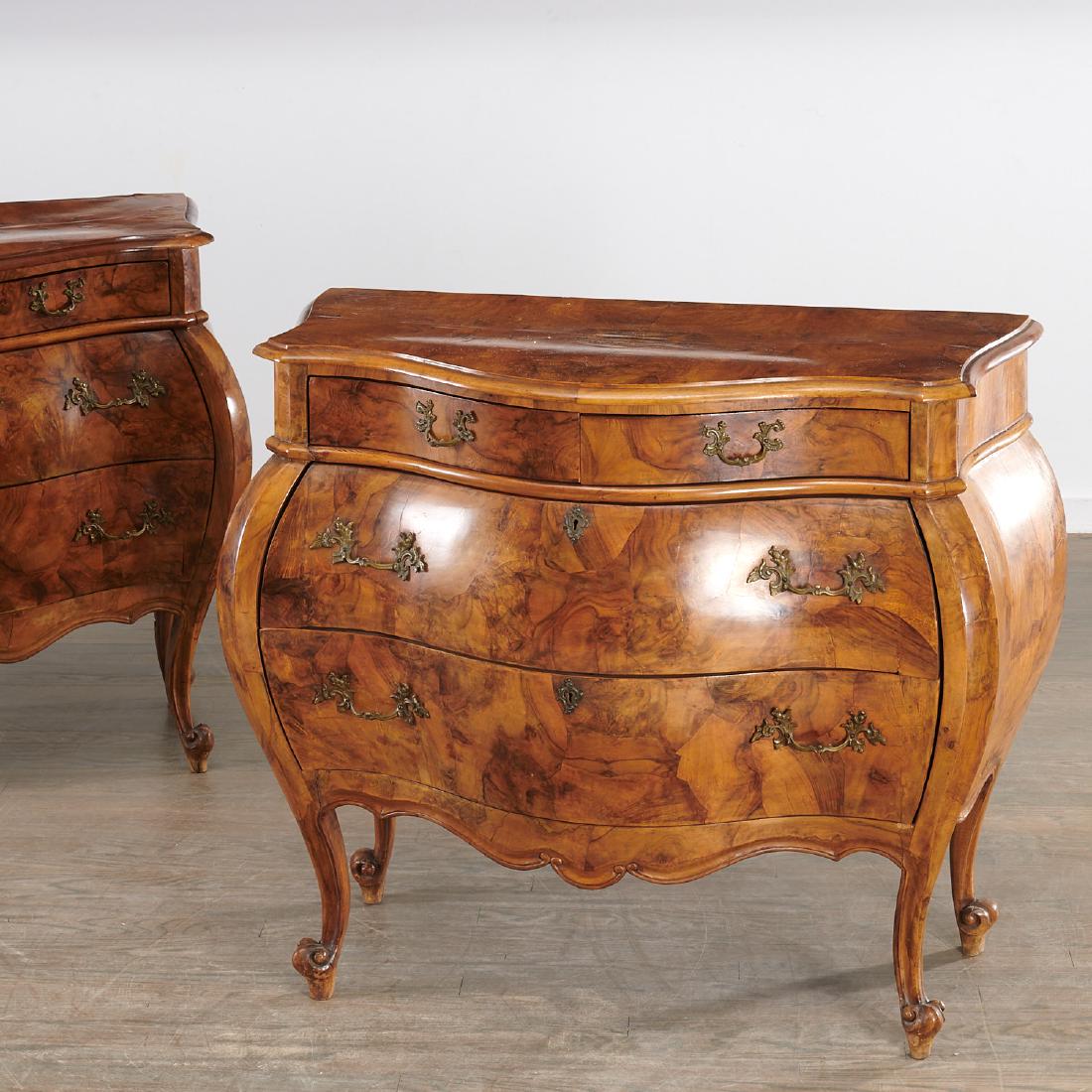 Pair Italian olivewood bombe commodes (1 of 9)