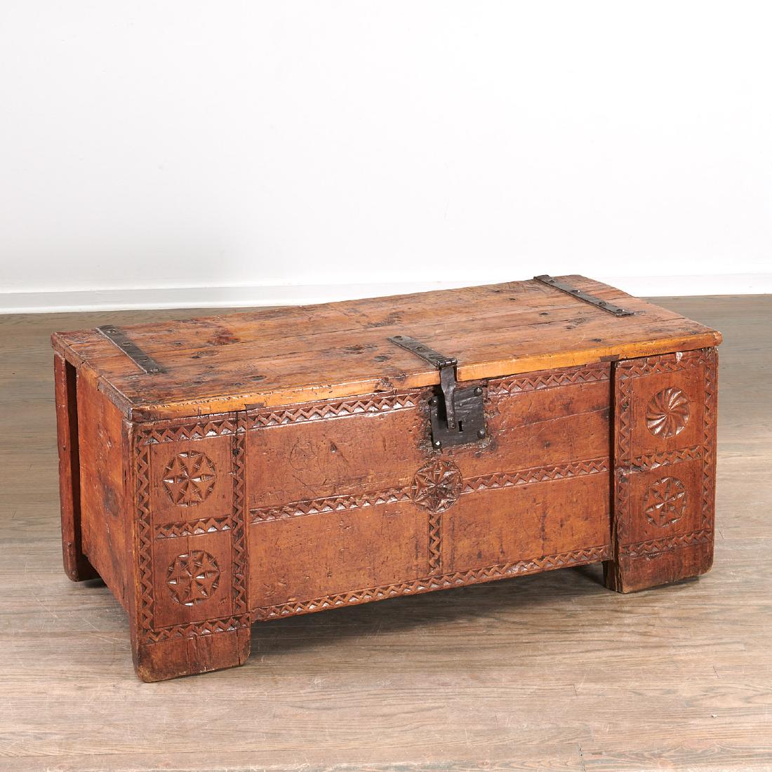 European chip carved dowery chest (1 of 10)