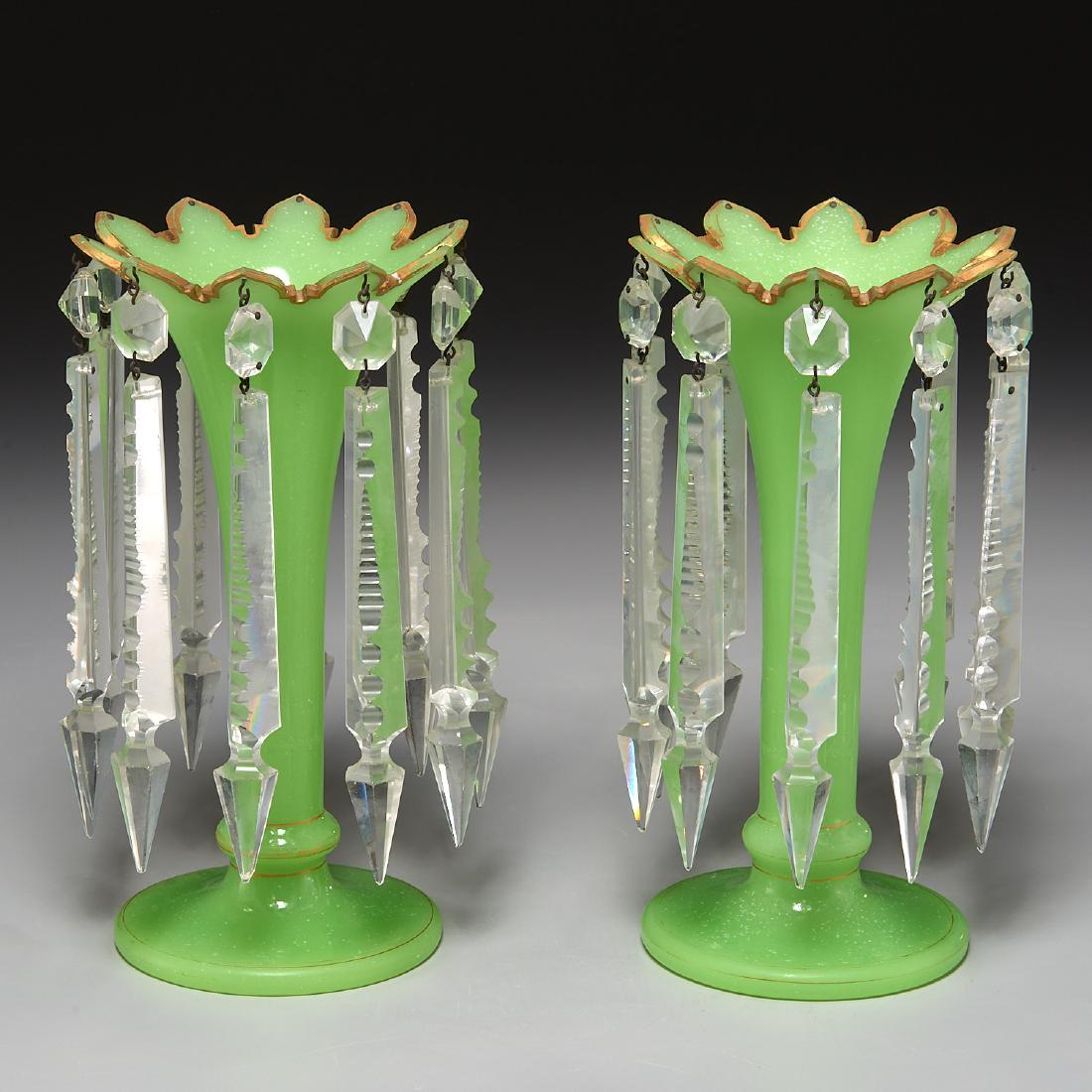 Pair antique French green opaline glass lustres (1 of 7)