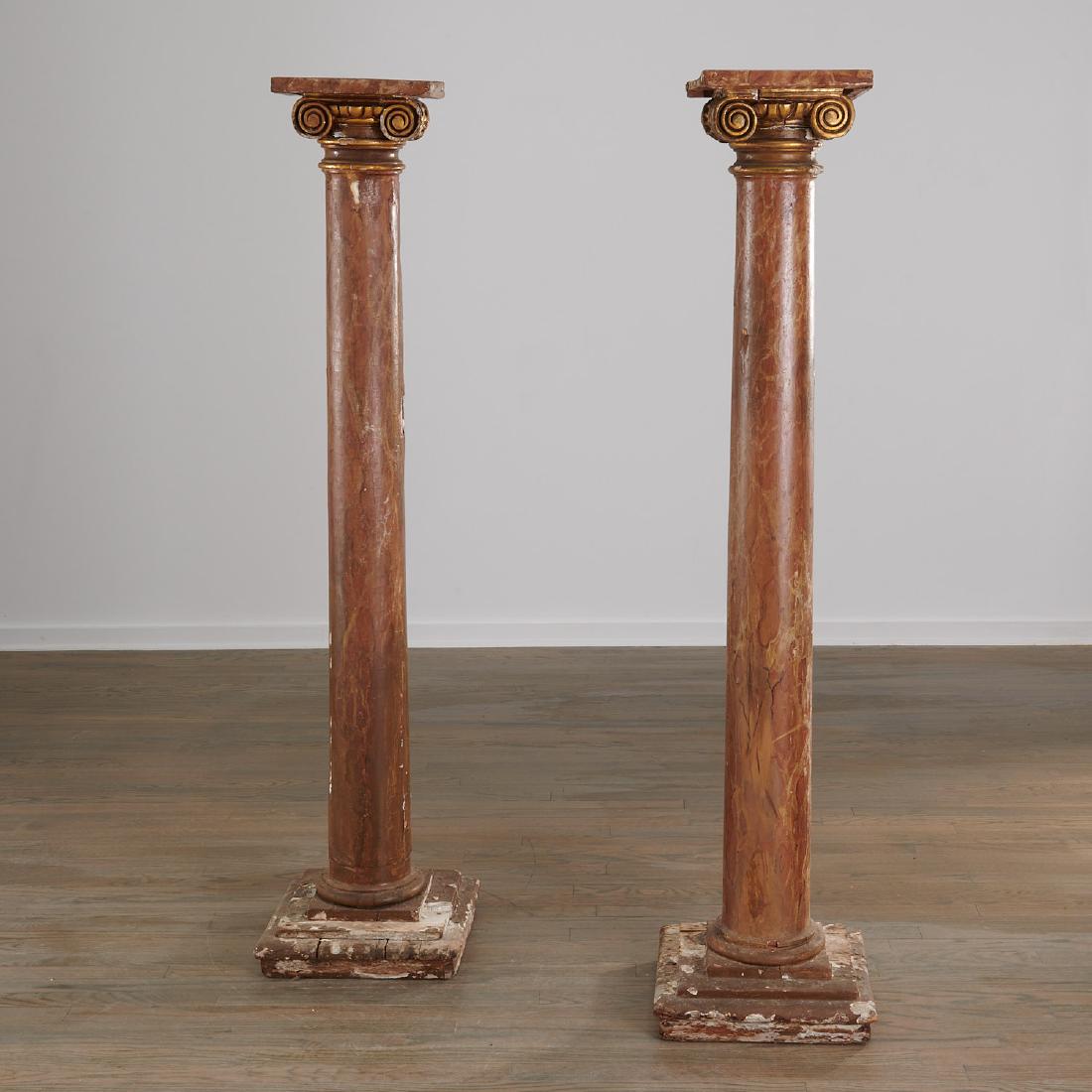 Pair marbleized Ionic column pedestals (1 of 10)