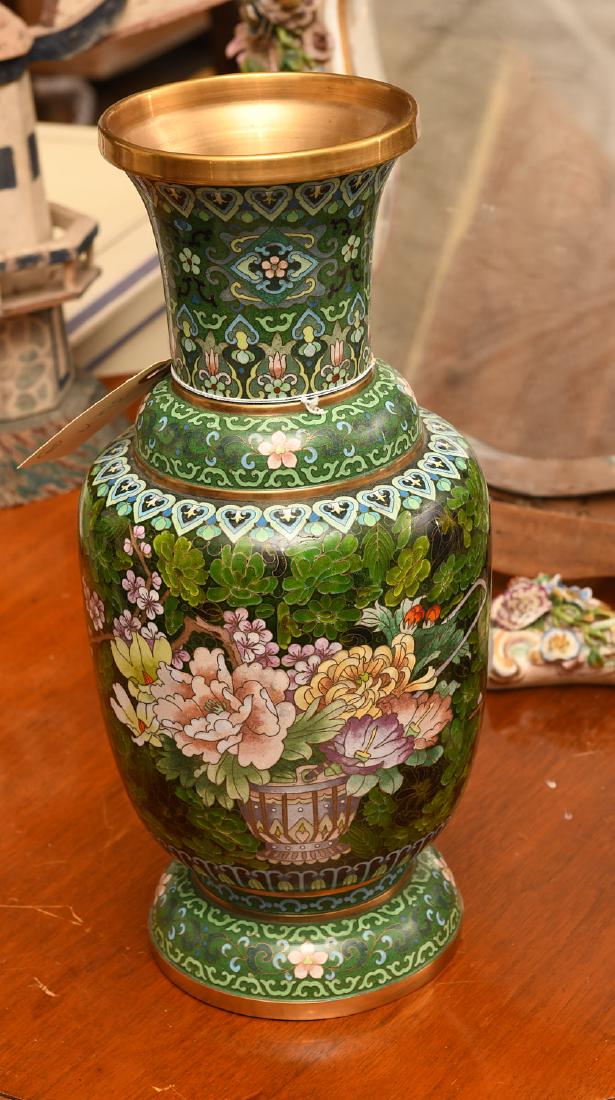 Chinese green floral cloisonne vase (1 of 8)