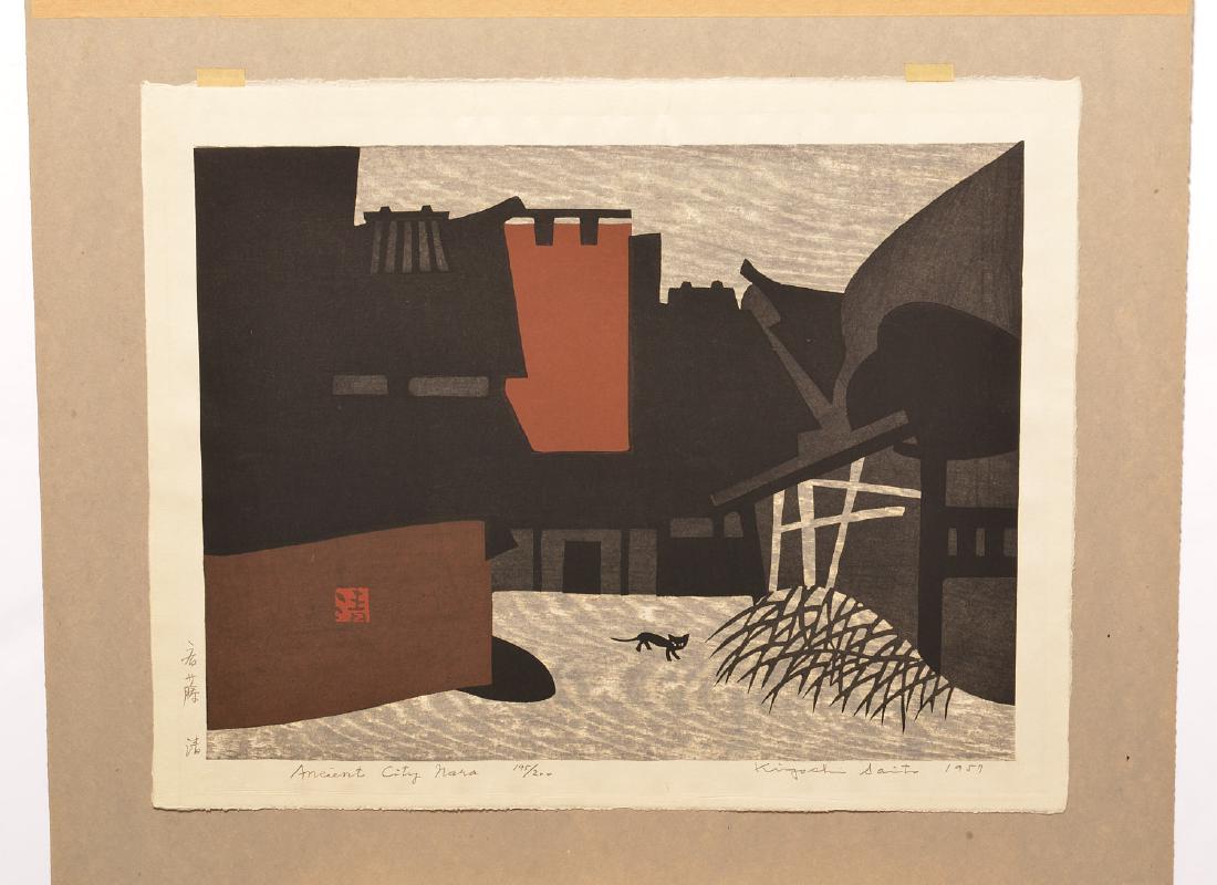 Kiyoshi Saito, print: Kiyoshi Saito, print, Kiyoshi Saito (Japanese, 1907-1992), "Ancient City Nara", 11959, color woodblock print on paper, titled, signed, dated and numbered 195/200 in the border, unframed, matted, 16.25