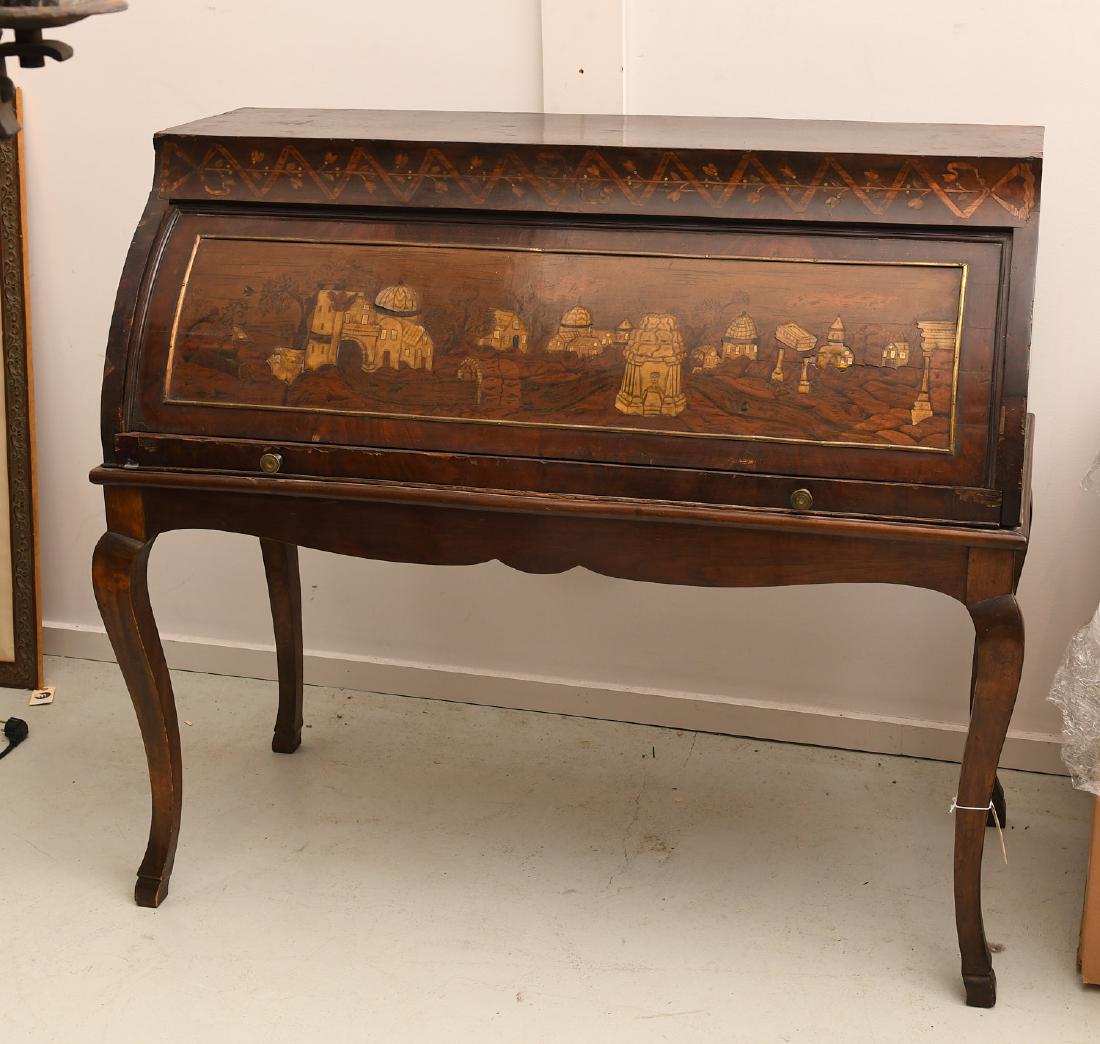 Continental marquetry inlaid cylinder desk (1 of 9)