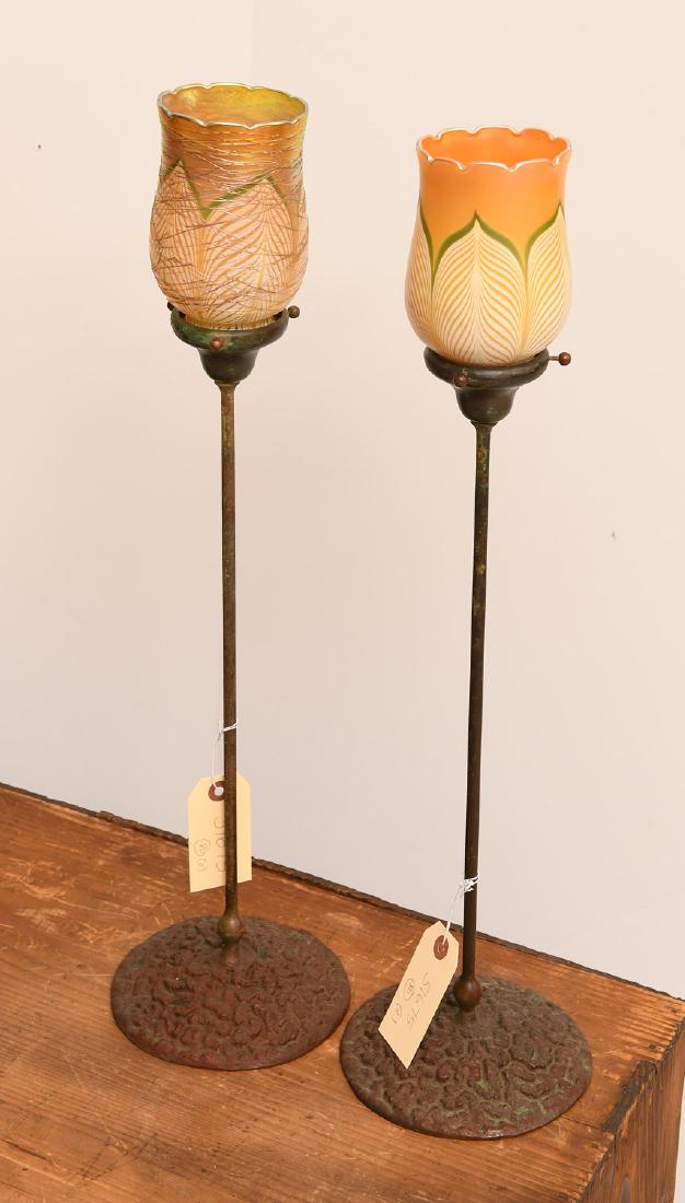 (2) Tiffany Studios style bronze candlestick lamps (1 of 7)