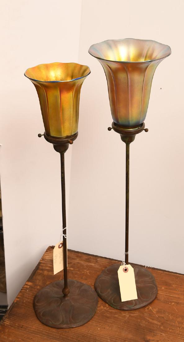 (2) Tiffany Studios style bronze candlestick lamps (1 of 8)