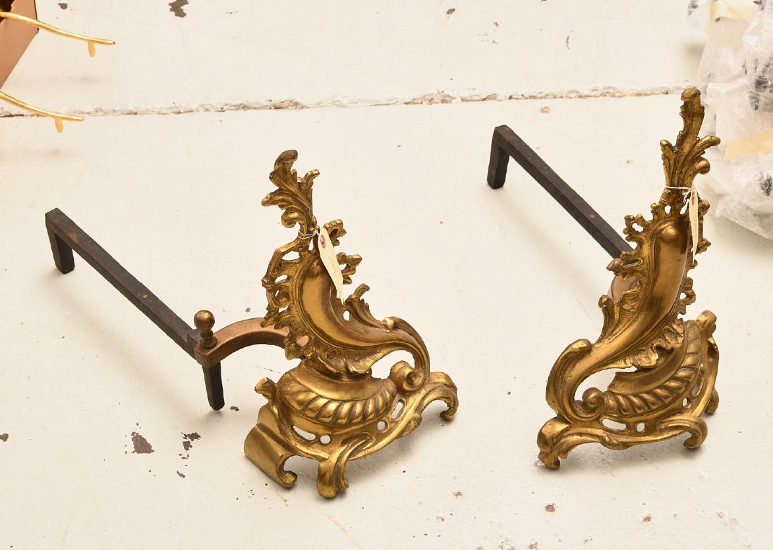 Pair Louis XV style andirons: Pair Louis XV style andirons, 20th c., France, 17"h x 10"w x 20"d Provenance: The Estate of Bernard-Alexis Poisson de Menars, NY