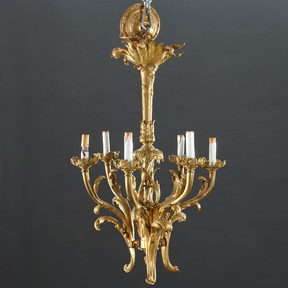 Rococo style gilt bronze 6-light chandelier (1 of 7)