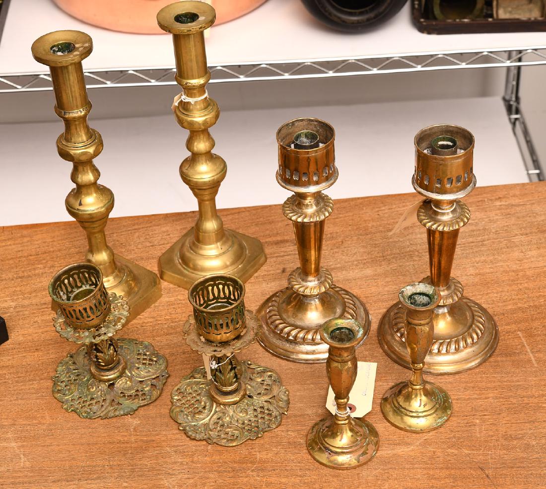 (4) Pairs antique brass candlesticks (1 of 7)