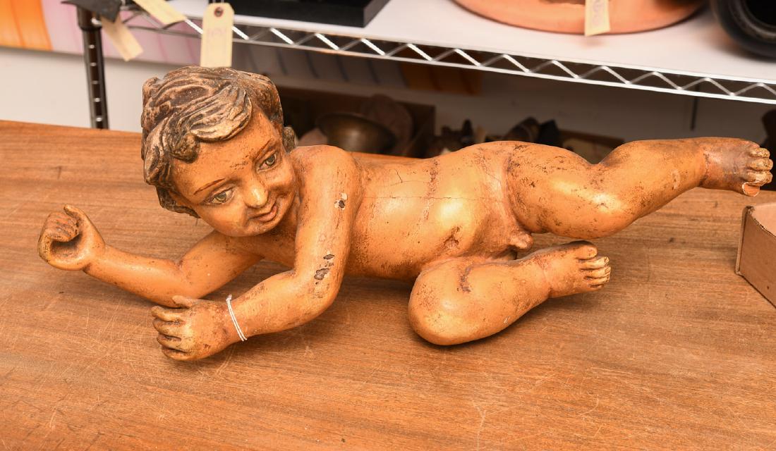 Large Continental carved and painted wood putto (1 of 5)
