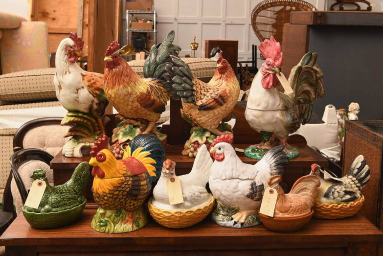 Collection (10) Ceramic Hens And Roosters