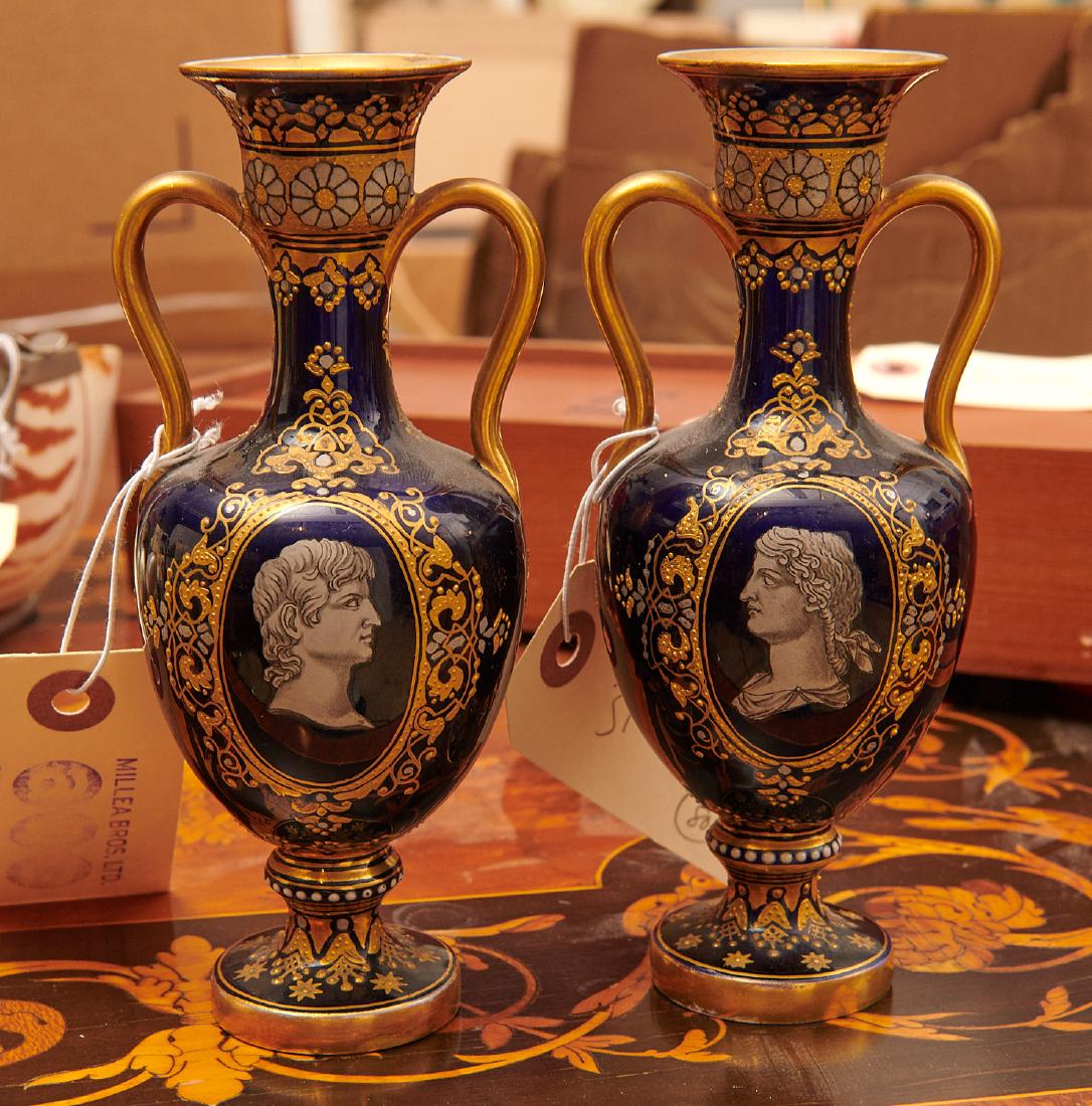 Pair Coalport miniature cobalt porcelain urns (1 of 6)