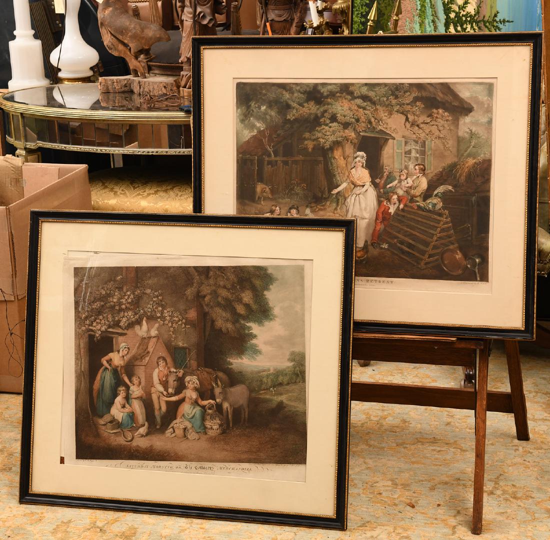 After W.R. Bigg & James Ward, (2) mezzotints: After W.R. Bigg & James Ward, (2) mezzotints, Incl. after William Redmore Bigg (British, 1755-1828), "Saturday Morning or The Cottagers", color engraving by T. Burke, and after James Ward (British, 17