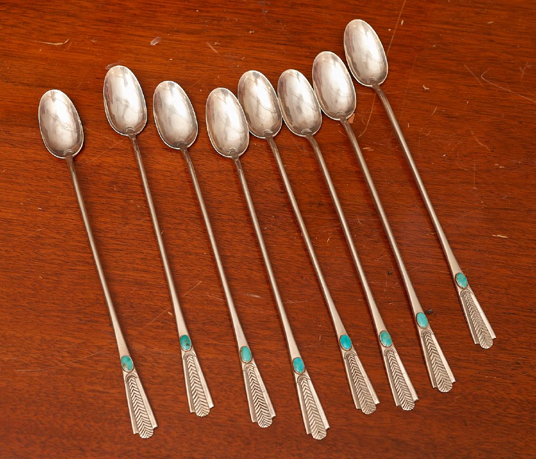 Set (8) Navajo silver, turquoise iced tea spoons (1 of 5)