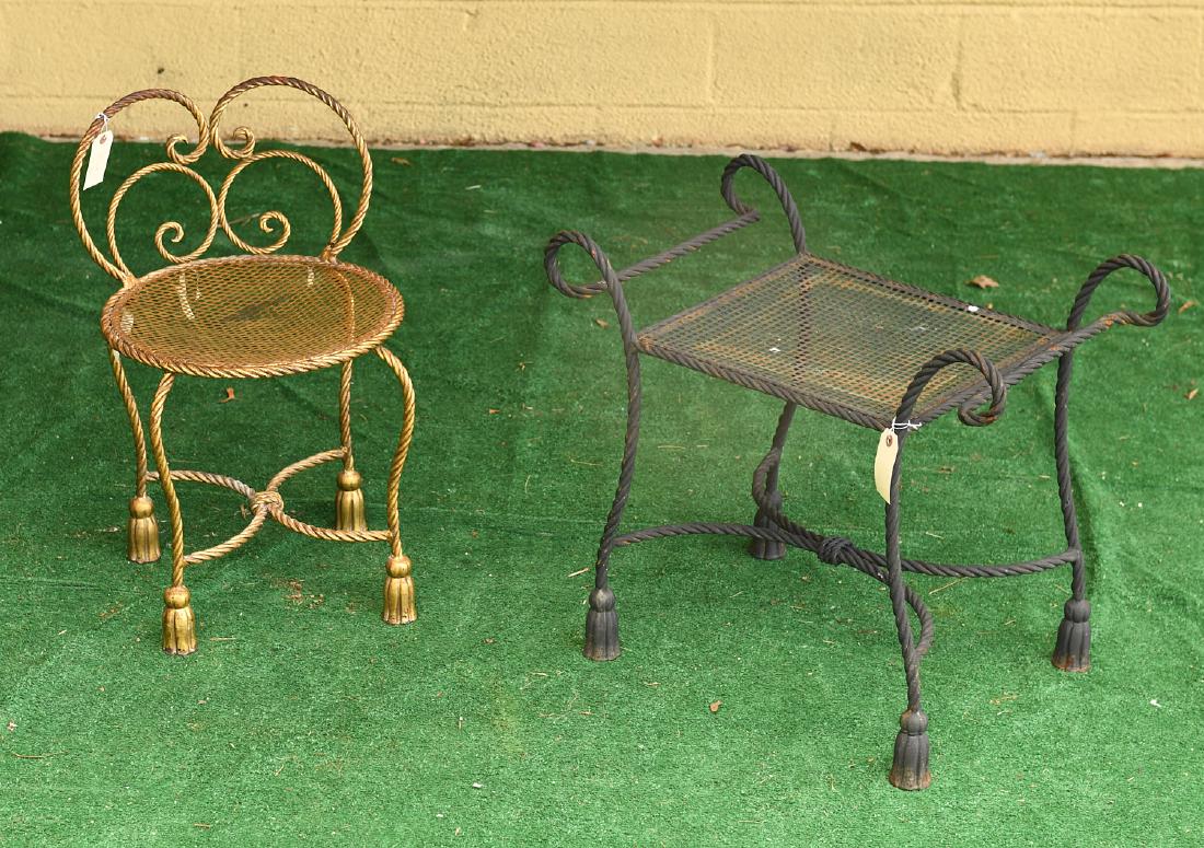 Wrought iron rope tassel bench and side chair (1 of 7)
