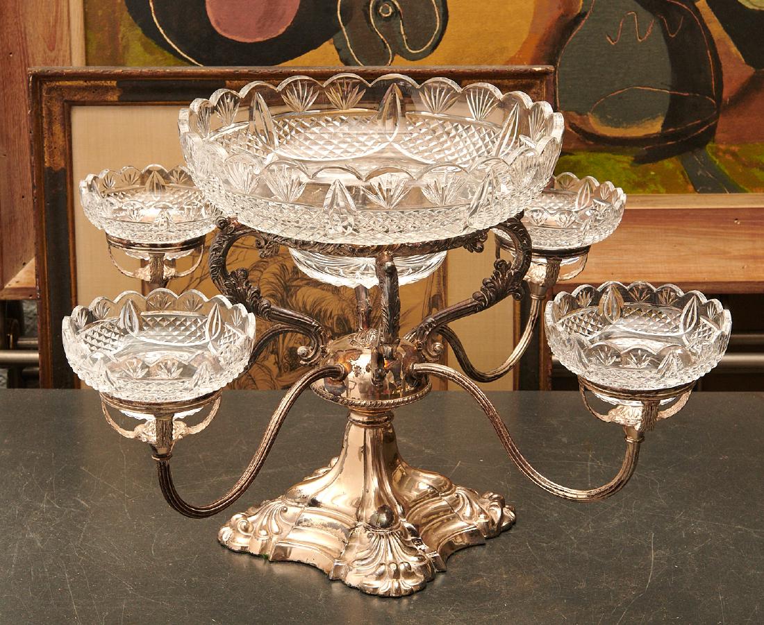 English silver plate and glass epergne (1 of 10)