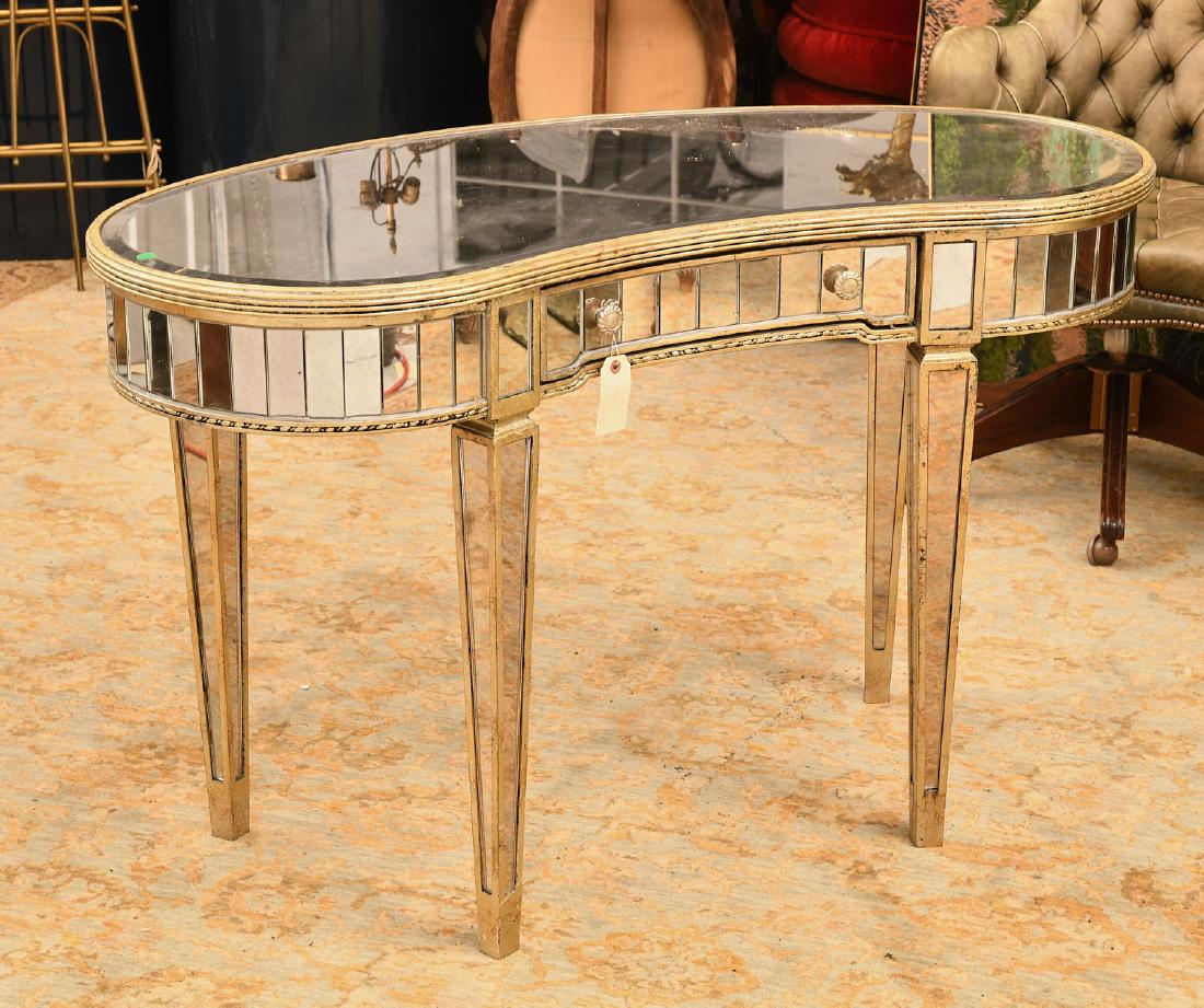 Contemporary kidney shaped mirror vanity desk (1 of 7)