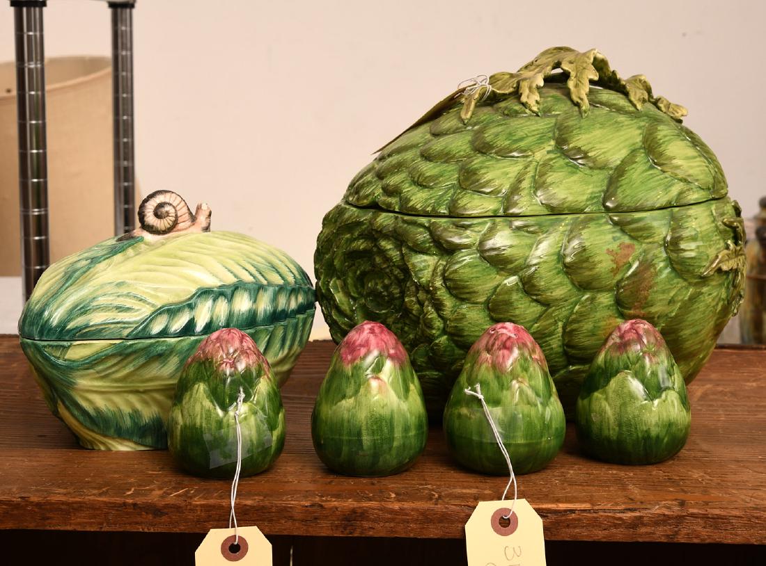 (6) Continental Majolica vegetable tablewares (1 of 9)