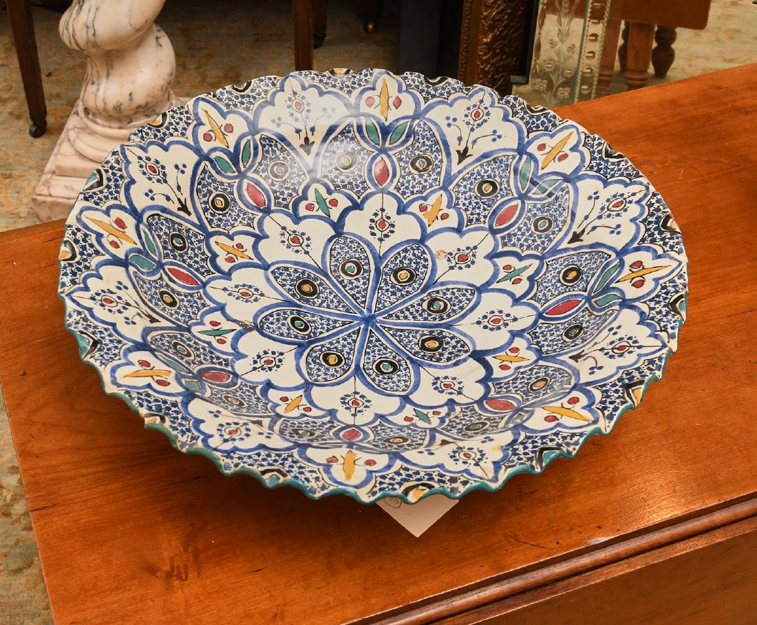 Moroccan Faience terracotta bowl: Moroccan Faience terracotta bowl, 20th c., signed "Gafi", 16.5" dia.