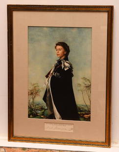 Pietro Annigoni, print of Queen Elizabeth II: Pietro Annigoni, print of Queen Elizabeth II, Pietro Annigoni (Italian, 1910-1988), Her Majesty Queen Elizabeth The Second, color lithographic print, signed by the artist, 16.5"h x 11"w (sight), 24.75